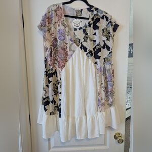 NWT BUCKETLIST Floral Patchwork Dress - Cream, Purple, Blue